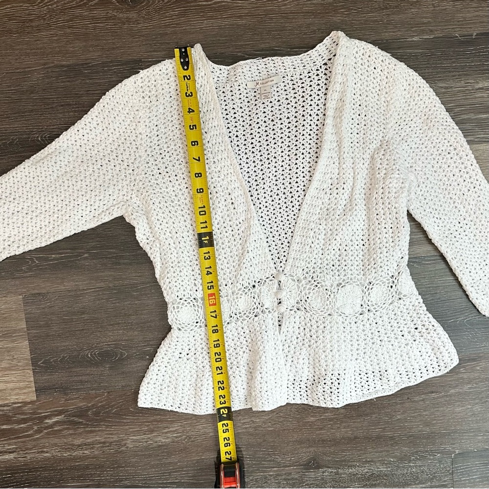 JM Collection White Crochet Lace Cardigan XL Boho Coastal Cottagecore Knit - Picture 4 of 8